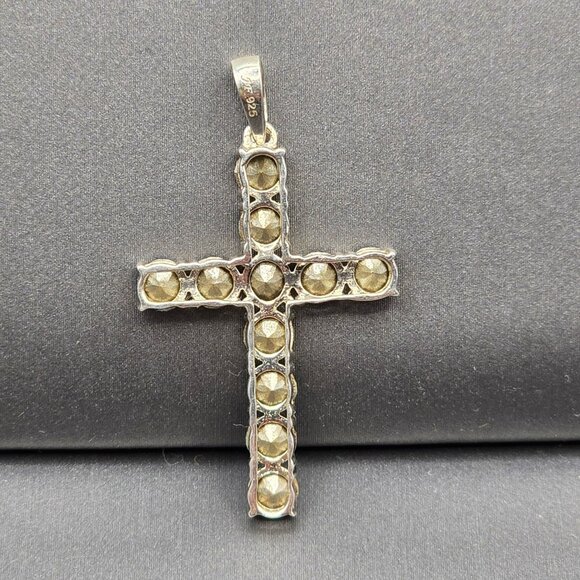 Vintage Sterling Silver Multicolored Rhinestone Crystal Cross Pendant Statement - Picture 2 of 10